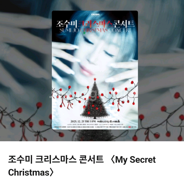 조수미 크리스마스 콘서트 티켓 S석2매(연석)--0