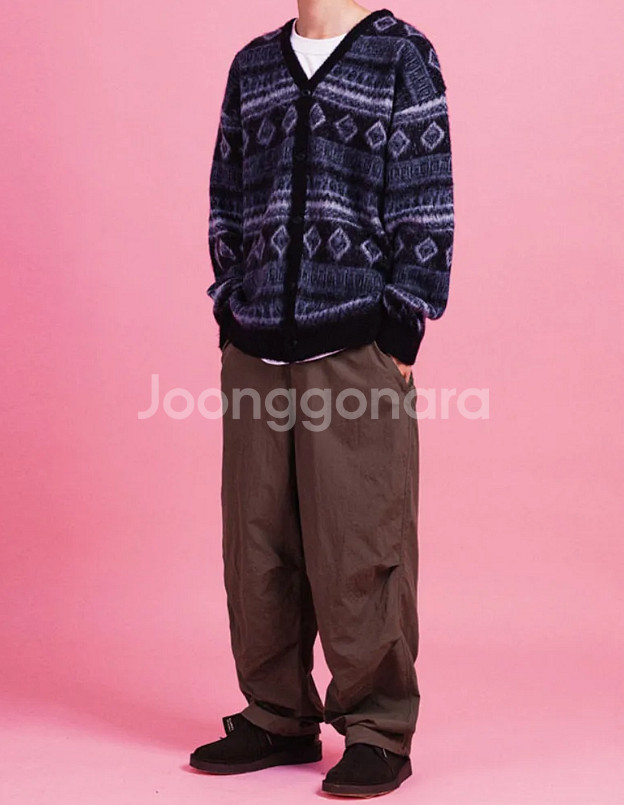 패턴 니트 가디건 네이비 free--1