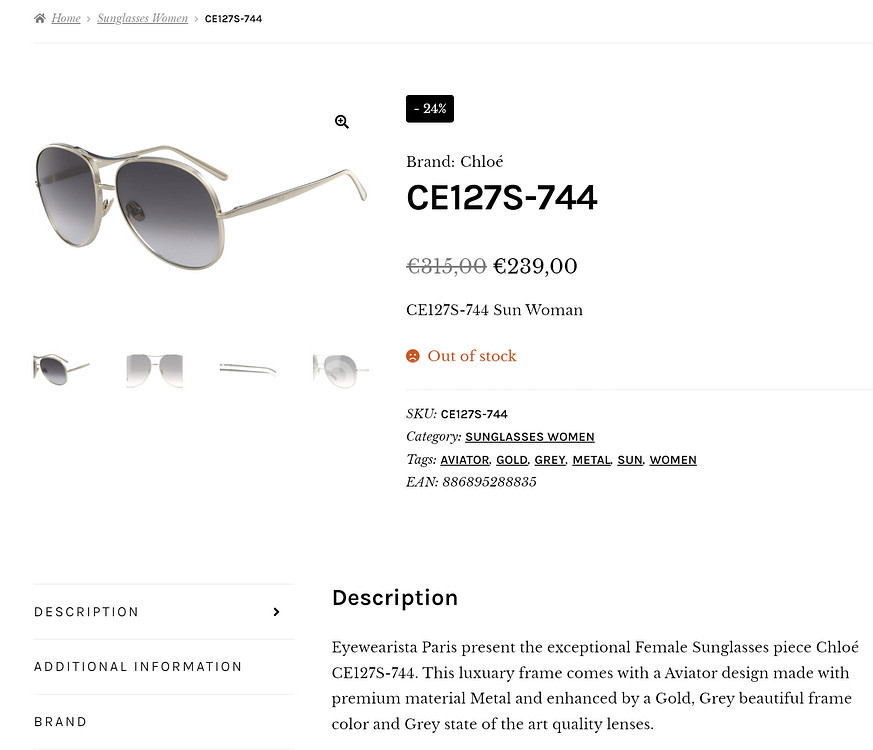 끌로에 클로에 이태리제 명품 보잉 투브릿지 선글라스 0105--9