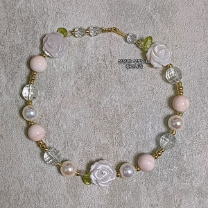14K 천연 콩크쉘 백수정 아코야 퀄 진주 꽃 금 팔찌
