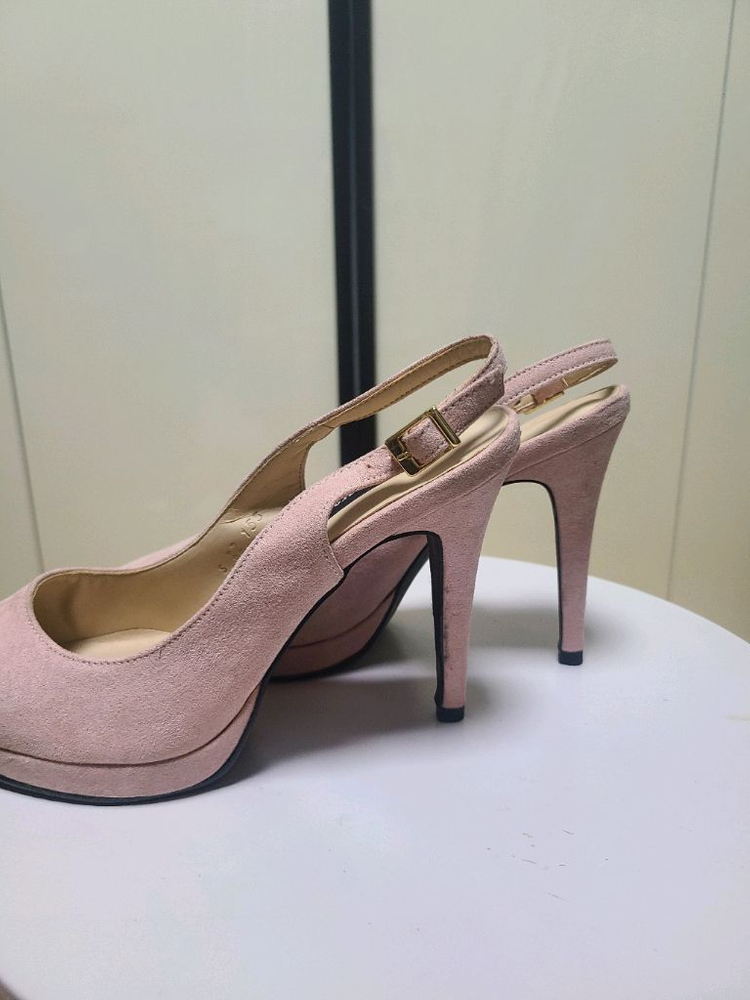 핑크 스웨이드 힐 슬링백 240mm--3
