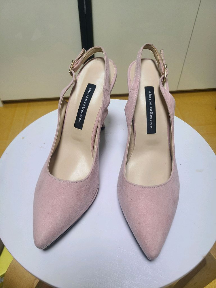 핑크 스웨이드 힐 슬링백 240mm--1