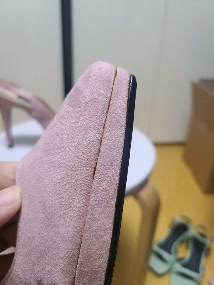 핑크 스웨이드 힐 슬링백 240mm--5