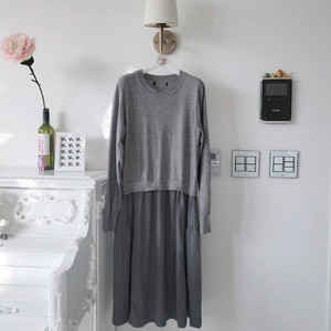 수입 그레이 니트배색 롱원피스 (반택포)