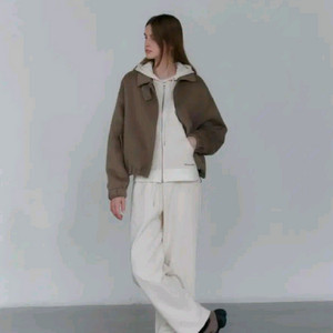 유라고 울 캐시미어 핸드메이드 블루종 자켓 숏코트 점퍼 브라운 FREE