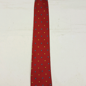 블루마린 빨강색 바둑문양 실크 넥타이