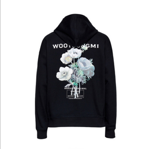 우영미 플라워 백로고 후드
