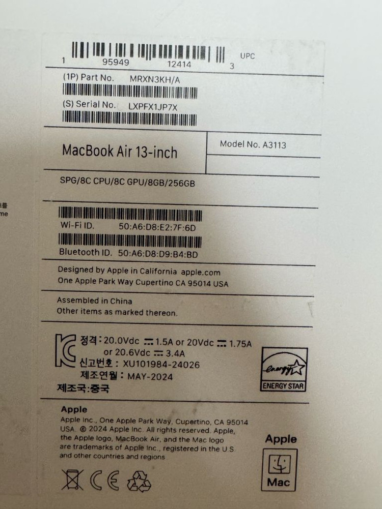 맥북 에어 M3 13인치 스페이스그레이 이미지