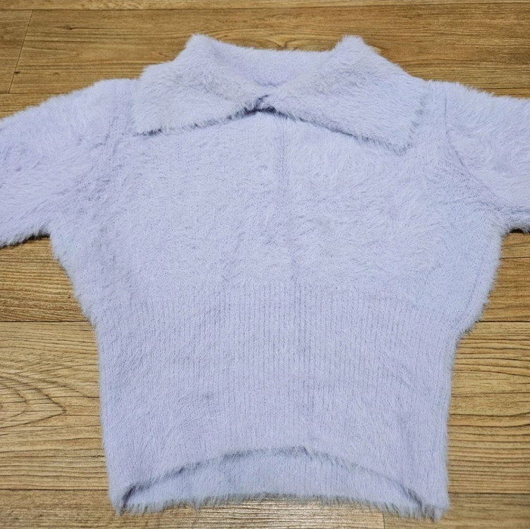 보들보들 연보라색 카라 니트--1