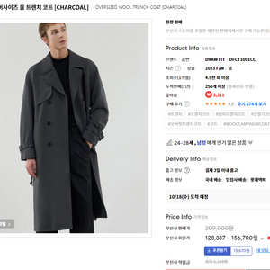 드로우핏 오버사이즈 울 트렌치 코트 급처