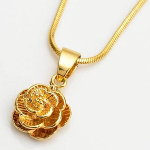 새 18K GF 여성 꽃 펜던트 목걸이 옐로우 골드 이미지