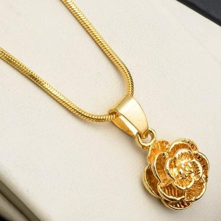 새 18K GF 여성 꽃 펜던트 목걸이 옐로우 골드 이미지