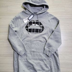 마커스루퍼 체크 립 기모 롱 후드티XS