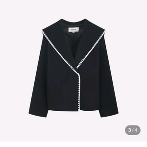 나이스클랍 보브 지컷 쥬크 세일러 배색 자수 여성 하프 코트 자켓 나이스크랍