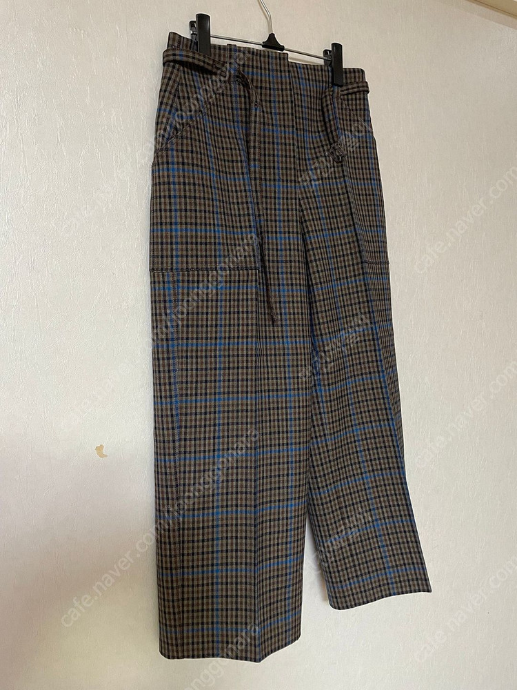 띠어리 체크 패턴 와이드 팬츠--2