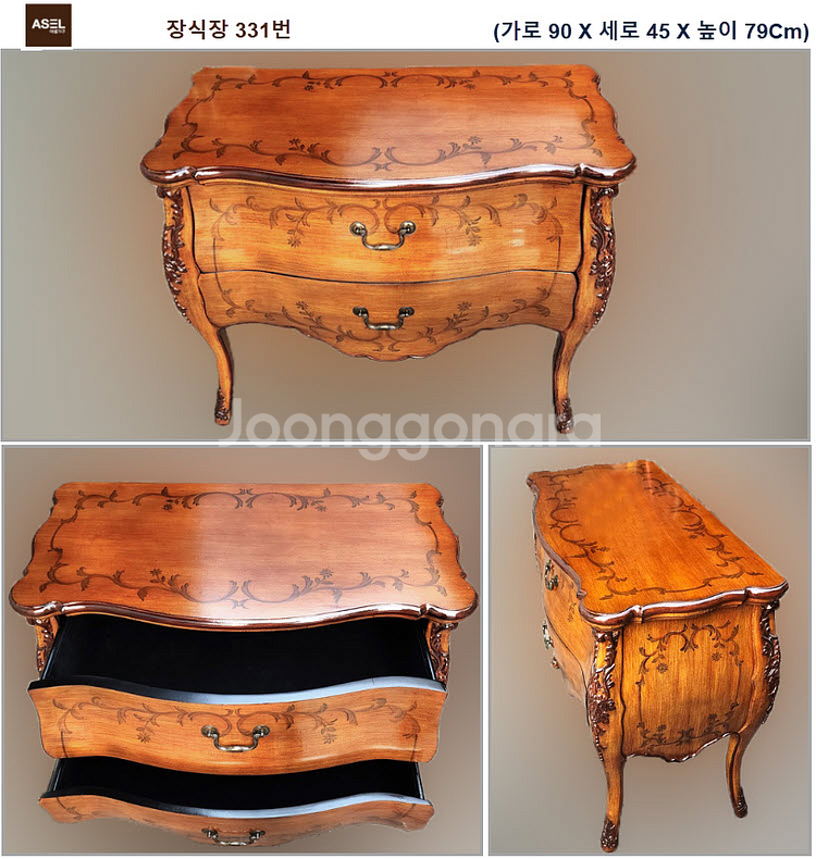 클래식 원목 서랍 장식장 세트--1