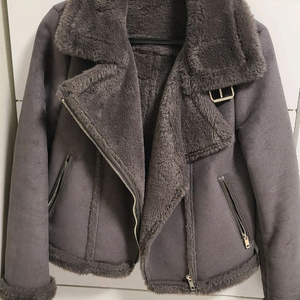 여성 무스탕 자켓 챠콜그레이