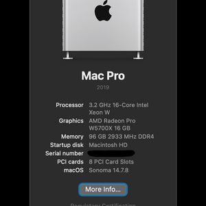 맥프로 2019 3.2Ghz 16코어, 96램, 1TB