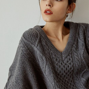 리엘 케이블 크롭 캐시미어 울 니트 그레이