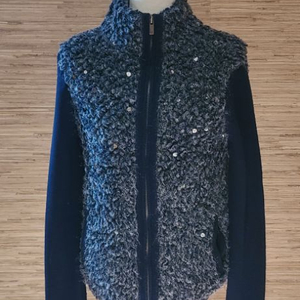 타임 스팽글 니트 배색 가디건자켓(모+실크)