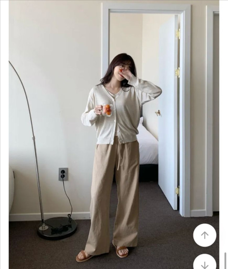 98도씨 카프리 린넨 코튼 와이드 팬츠 베이지 long 이미지