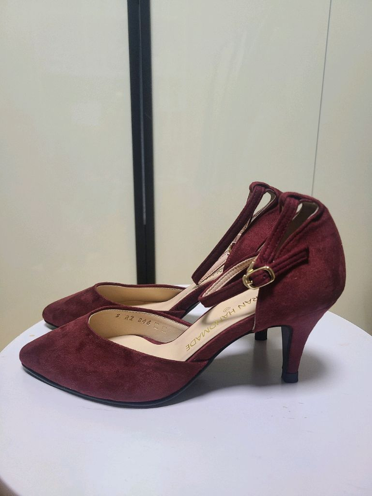 버건디 스웨이드 스트랩 힐 230mm--1