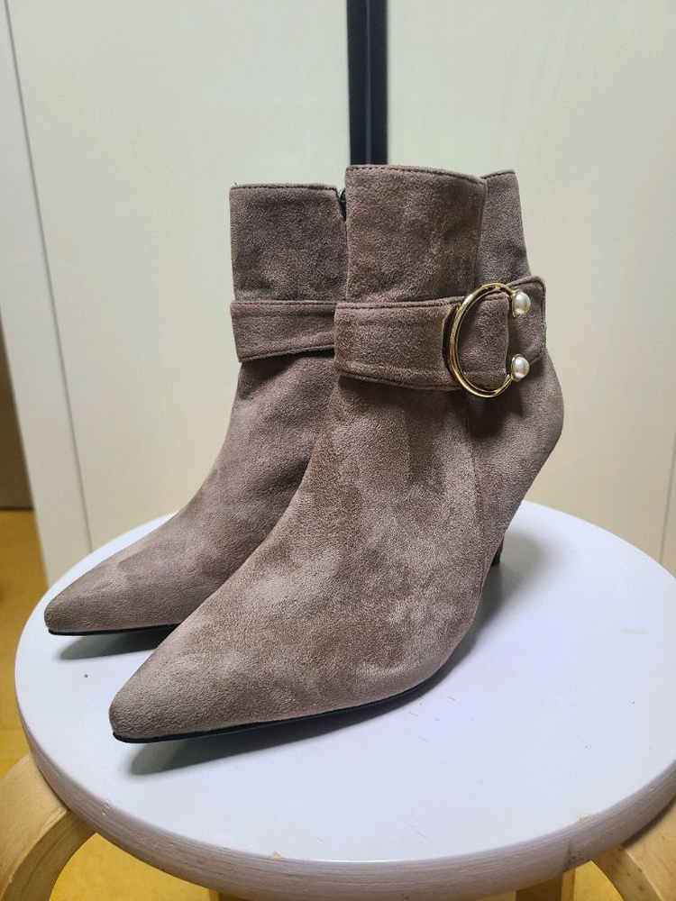 스웨이드 앵클 부츠 베이지 235mm, 버건디 250mm--1