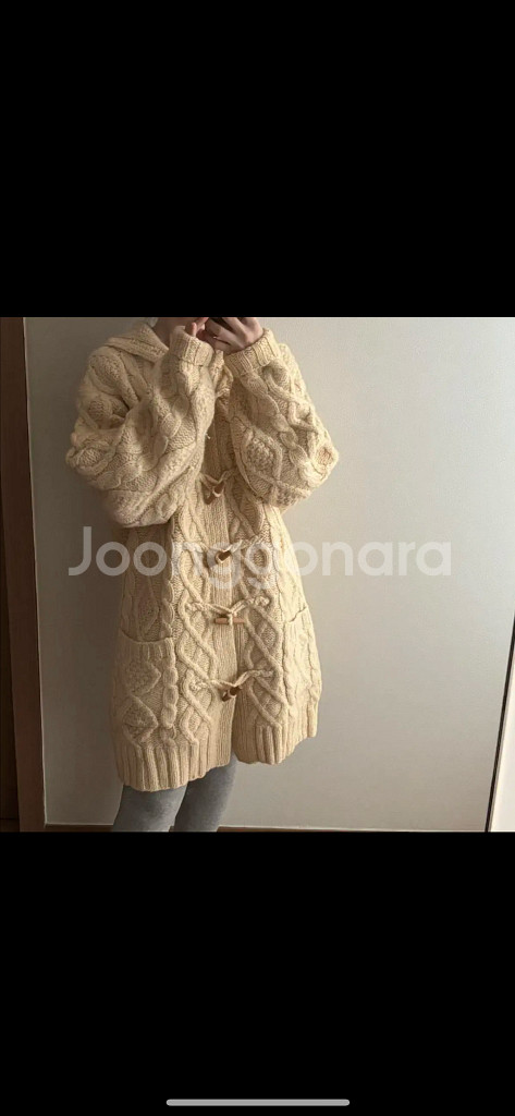핸드메이드 떡볶이 빈티지 케이블 꽈배기 후드 니트 더플 코트 가디건 버터 울100--0