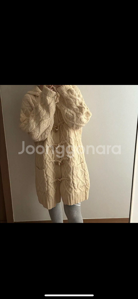 핸드메이드 떡볶이 빈티지 케이블 꽈배기 후드 니트 더플 코트 가디건 버터 울100--2