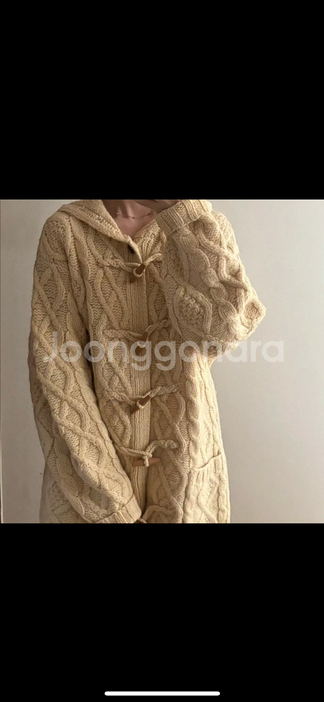 핸드메이드 떡볶이 빈티지 케이블 꽈배기 후드 니트 더플 코트 가디건 버터 울100--4