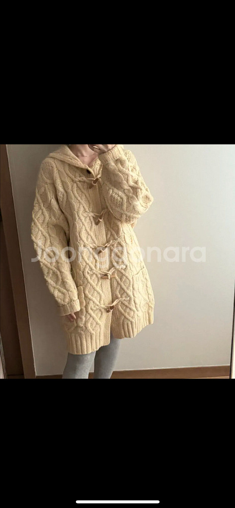 핸드메이드 떡볶이 빈티지 케이블 꽈배기 후드 니트 더플 코트 가디건 버터 울100--1