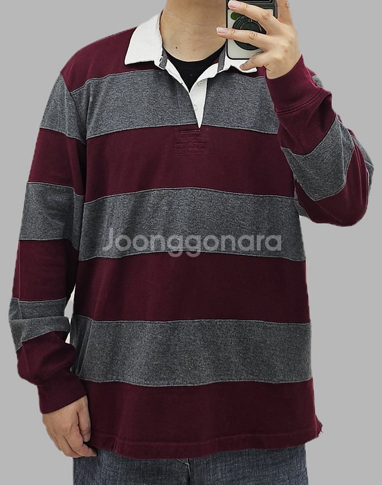 CLUB ROOM Macy's 클럽룸 그레이&버건디 럭비셔츠XXL 105 럭비티 카라티 폴로랄프로렌 프레피 아이비룩--9