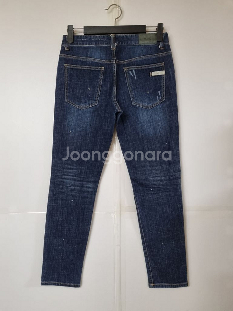 31)플랙진 가죽패치 워싱 스판 페인팅 크롭팬츠 청바지--1