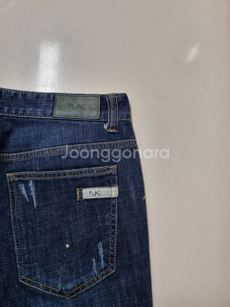 31)플랙진 가죽패치 워싱 스판 페인팅 크롭팬츠 청바지--2