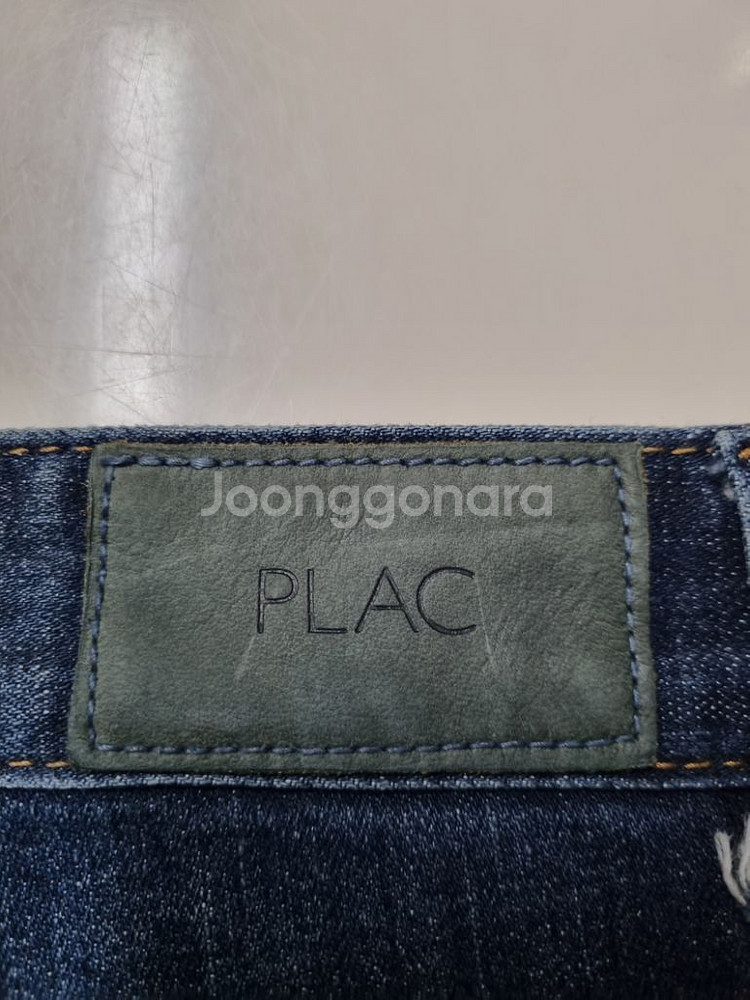 31)플랙진 가죽패치 워싱 스판 페인팅 크롭팬츠 청바지--3