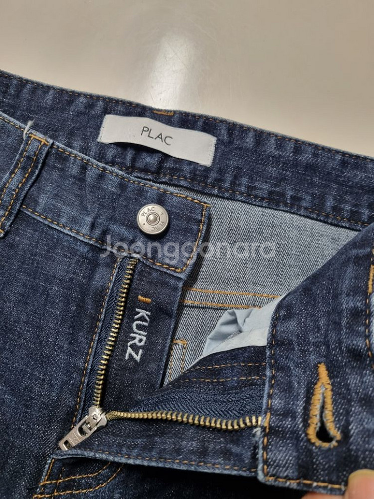 31)플랙진 가죽패치 워싱 스판 페인팅 크롭팬츠 청바지--4