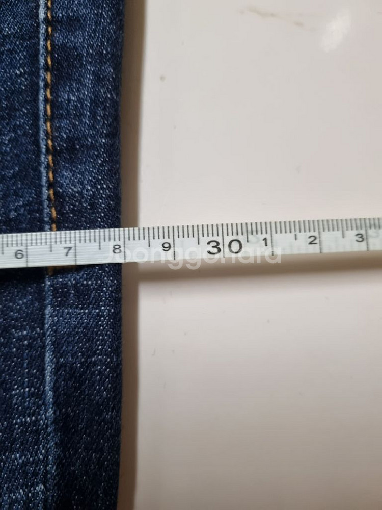 31)플랙진 가죽패치 워싱 스판 페인팅 크롭팬츠 청바지--8