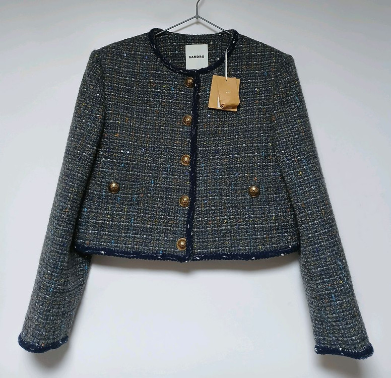신상 미사용 산드로 컬러 트위드 숏 자켓--3