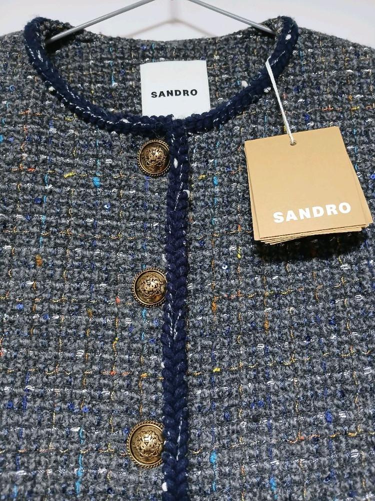 신상 미사용 산드로 컬러 트위드 숏 자켓--5