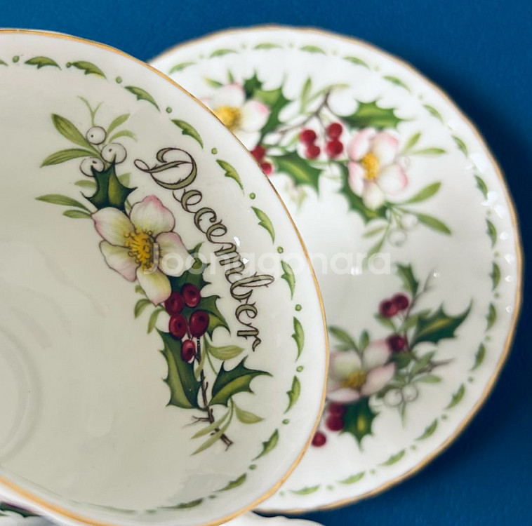 빈티지 로얄 알버트 이달의 꽃 시리즈 중 12월 크리스마스 로즈 찻잔--6