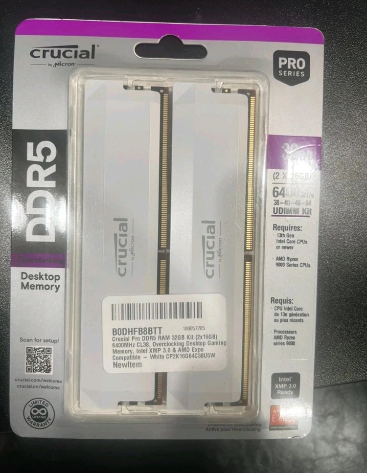 Crucial Pro DDR5 32GB (2x16GB) 6400MHz CL38 화이트 램 - 안심되는 중고거래
