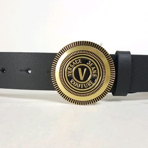 베르사체진스 V 엠블럼 원형 버클 남성 가죽 벨트