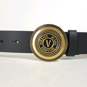 베르사체진스 V 엠블럼 원형 버클 남성 가죽 벨트