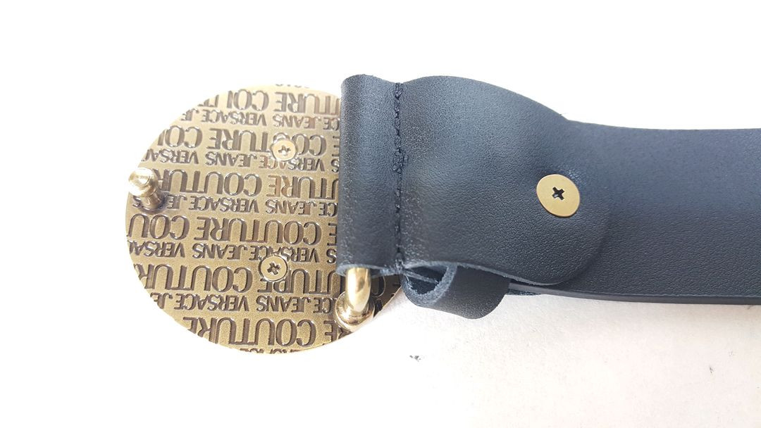 베르사체진스 V 엠블럼 원형 버클 남성 가죽 벨트--3