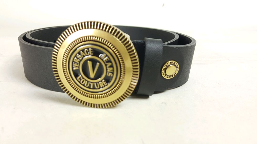 베르사체진스 V 엠블럼 원형 버클 남성 가죽 벨트--2