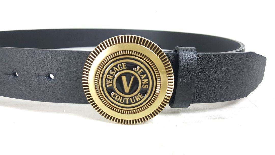 베르사체진스 V 엠블럼 원형 버클 남성 가죽 벨트--1