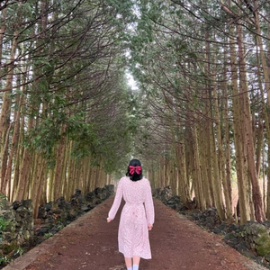 플라워 셔링 허리끈 롱 원피스