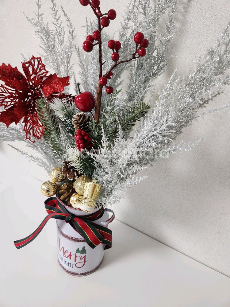 새상품)철제화병 풍성한 크리스마스 조화--7