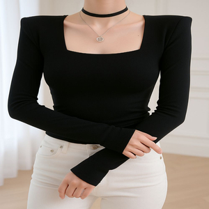 스퀘어넥 퍼프 숄더 슬림핏 티 (2color)