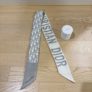 [정품] 디올 오블리크 미차 실크 스카프 그레이